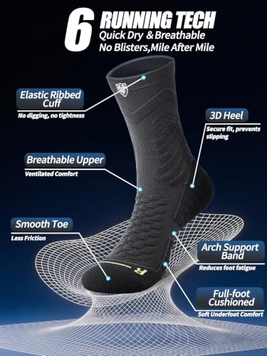 Compression Crew Socks for Men, White Running Socks,15-20 mmHg,3 Pairs - color: 3 Black, size: Large