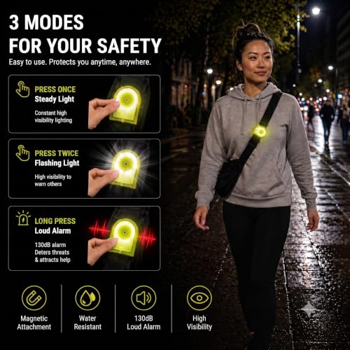 Clip-On Personal Safety Alarm 130dB for Women with LED Strobe - color: Fluorescent Green