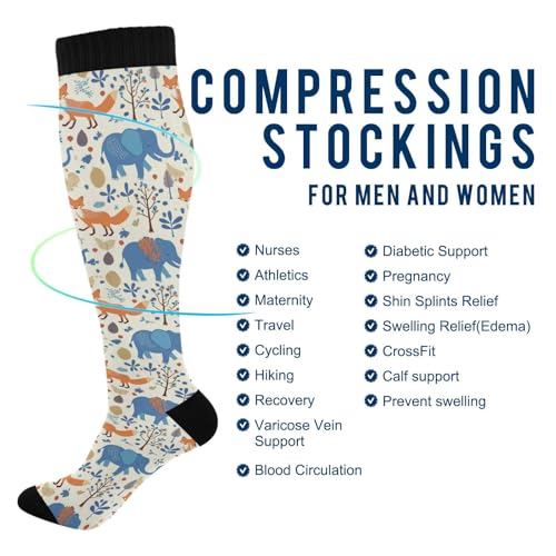 Wusikd Cats Compression Socks for Women and Men Circulation Cute Long Socks for Athletic Running 1 - color: Elephant