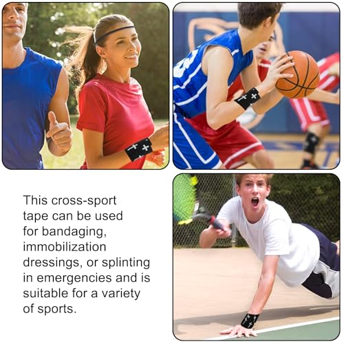 2Pcs Black Athletic Wrist Ankle Tape for Tennis Baseball Soccer Boxing, Self-Adhesive Sports Wrap, Christian Cross Design, 1.96in x 359.84in - color: Black