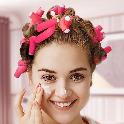 Selizo 30Pcs 9.45"x0.55" Flexible Hair Rollers, Foam Curlers for Short, Medium and Long Hair, No Heat Curlers, Hair Rods - Pink(Diameter 0.55') - color: Pink(Diameter 0.55")