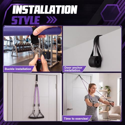 Arrowbash Upgrade 6 Tubes Foot Pedal Resistance Band Adjustable Pedal Puller Resistance Band with Handle Multifunction Fitness Bands for Men Women Abdomen Arm Leg Stretching - color: Purple, size: 150 Lbs