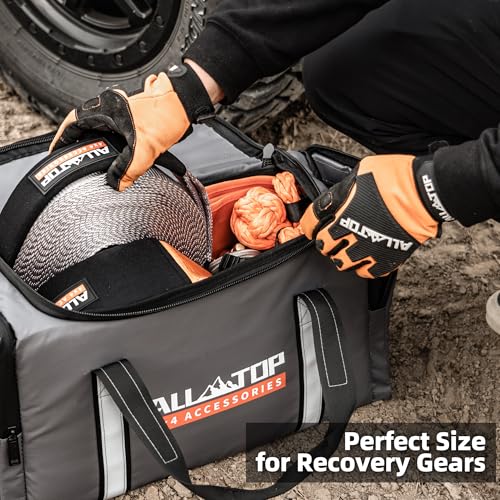 ALL-TOP Recovery Pack 7in1: Water-Resist Offroad Gear Bag with Tow Strap, Tree Saver, Extension Strap, Damper & 2 Soft Shackles - color: Gray, Recovery Pack