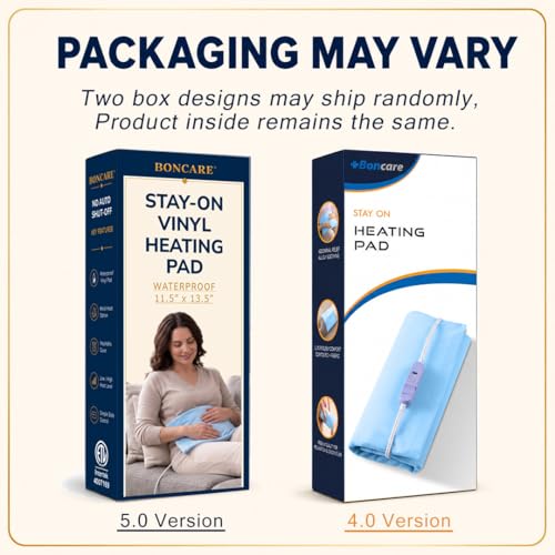 Boncare® Stay-On Small Vinyl Electric Heating Pad for Neck and Shoulders and Back Without Auto-Off, Low & High Heat Levels, Waterproof Hot Heat Pad with Washable Cover (11.5"x13.5", 1-Pack) - size: 11.5" x 13.5"