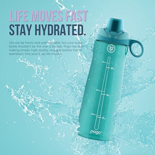 Pogo Plastic Water Bottle with Chug Lid and Carry Loop, Gray, 64 Ounces (Pack of 6) - color: Grey, size: 64 Ounces (Pack of 6)