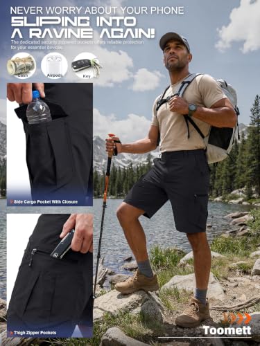 Toomett Mens Hiking Cargo Shorts - color: Black, size: 38