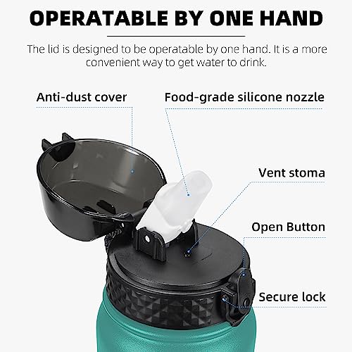 Fanhaw 32oz Kids Stainless Steel Water Bottle with Straw Lid, Green Blue - color: Green Blue, style: 32 Ounces