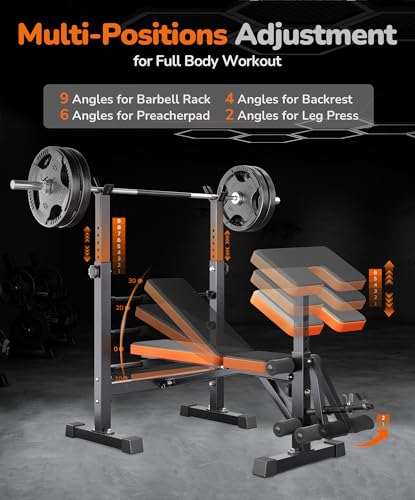 Multi-Function Compact Weight Bench Set Home Gym - color: Orange