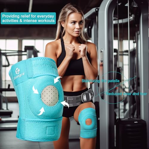Kuangmi Knee Brace with Side Stabilizers & Patella Gel Pad,Adjustable Compression Knee Support with Arthritis Relief,Injury Recovery,Running,Weightlifting,Climbing(Blue,2-Springs,L/XL - color: Blue(2 Springs), size: L/XL