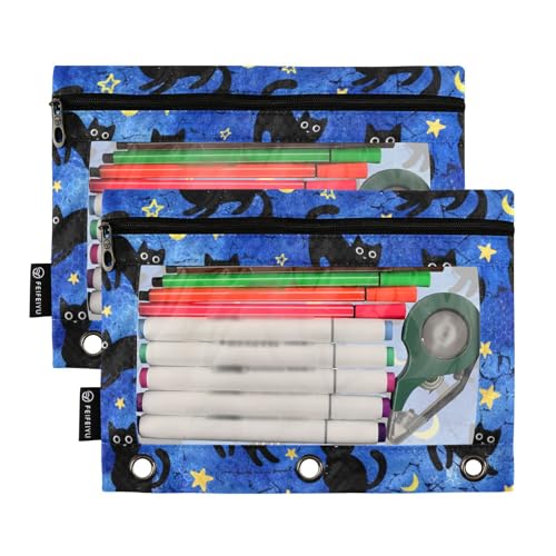 Cat Pencil Pouches for 3 Ring Binder 2 Pack - color: Cat
