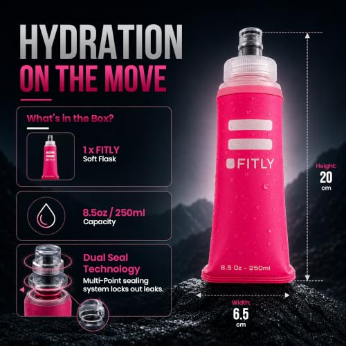 FITLY Soft Flask Running Water Bottle - Collapsible Hydration Flask - color: Pink, size: 8.5 Ounces