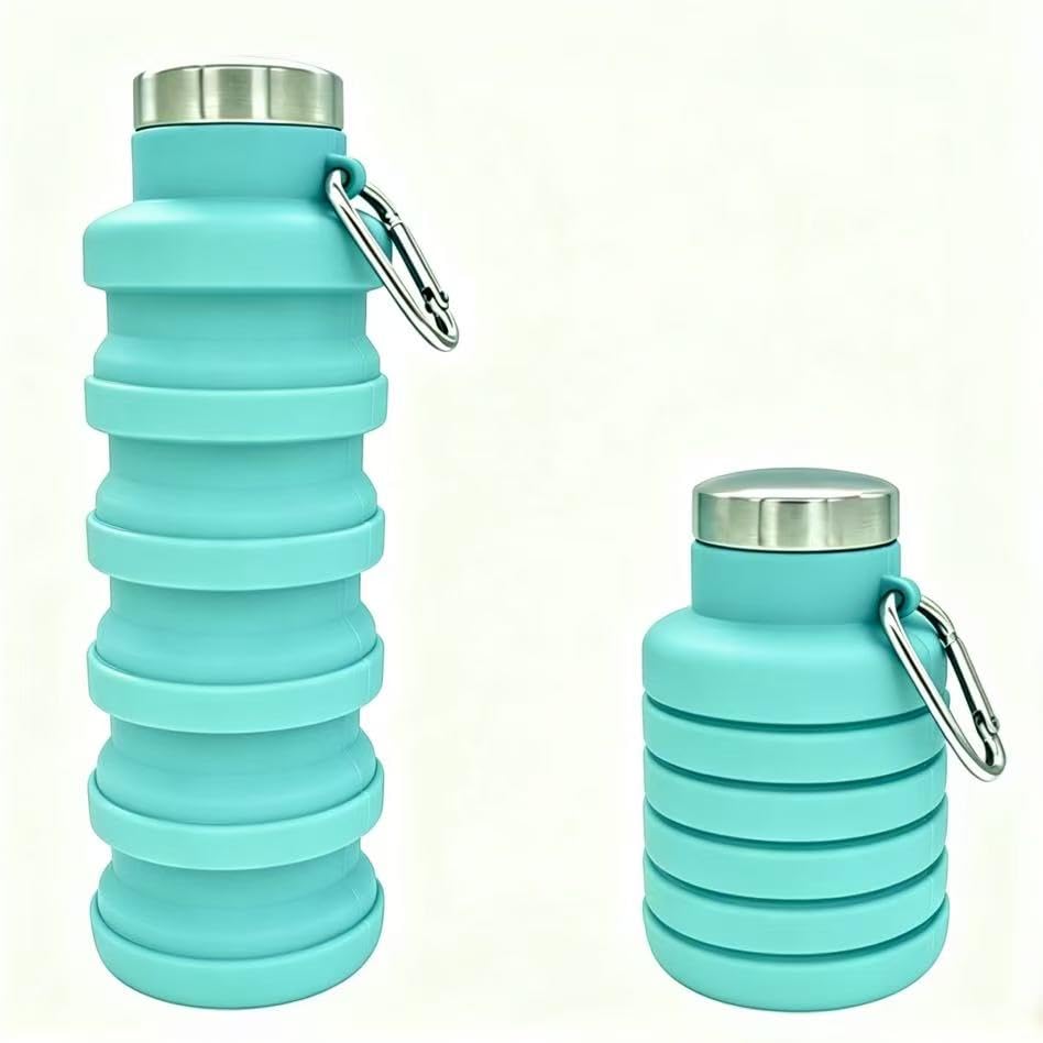 YCT Collapsible Water Bottle 17oz（500ml），Travel Portable Sport Water Bottle，Reusable Silicone Foldable Water Bottles for Gym Camping Hiking (Teal) - color: Teal
