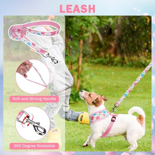 SCENEREAL Small Dog Harness and Leash Set, Flowers Pink, XS - color: Pink-Floral, size: XS: Chest Girth: 10"-14"