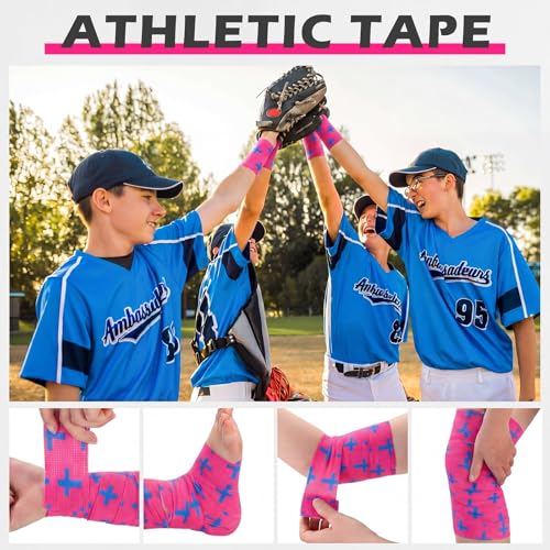 TrelaCo 2 Pack Cross Athletic Tape 2 in x 15 FT Self Adherent Wrap, Pink - color: Pink, size: Cross