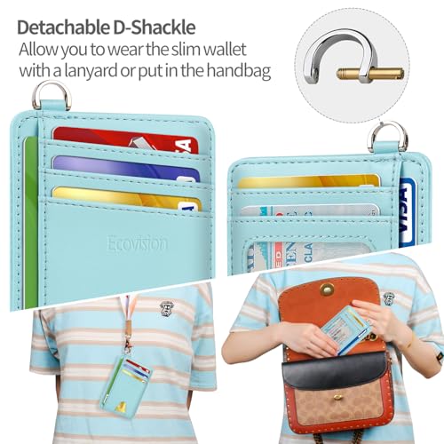 Slim Minimalist Front Pocket Wallet, RFID Blocking Credit Card Holder Wallet with Integrated D-Shackle for Men Women - color: Cowhide Fresh Blue