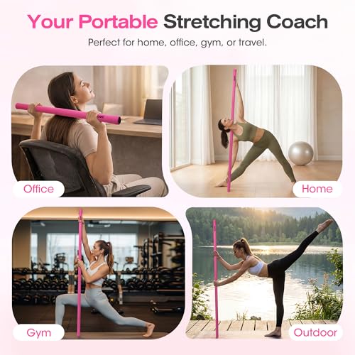 Yoga Stick, Mobility Stick for Stretching, Adjustable Exercise Stick - color: Pink