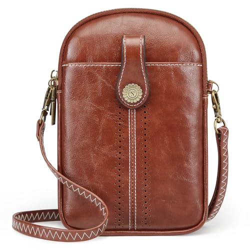 S-ZONE Small Crossbody Bags for Women Trendy RFID Blocking Cell Phone Purse - color: Dark Brown
