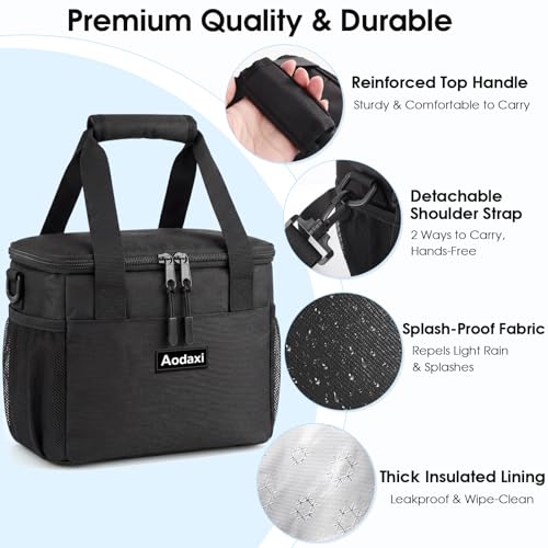 Insulated Lunch Bag with Reusable Stainless Steel Ice Pack, Cooler for Drinks, Meals and Snacks, for BBQ, Picnic, Camping and Road Trips