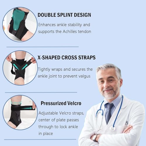 Lace Up Ankle Brace for Women Men - Adjustable Ankle Brace with Side Stabilizers for Sprained Ankle, Plantar Fasciitis Relief, Achilles Tendonitis, Injury Recovery, Ankle Support for Men Women(X-Large)