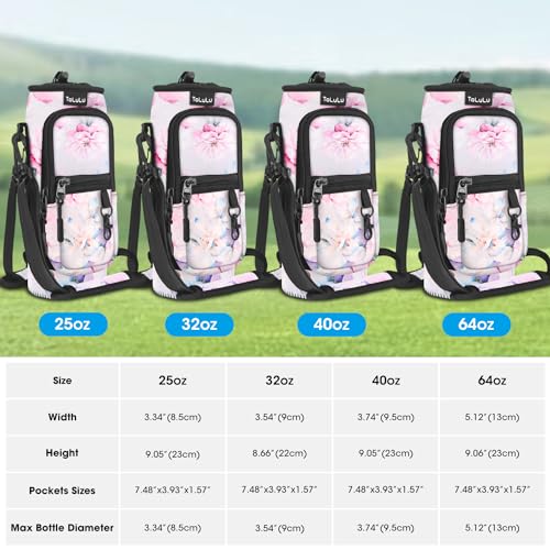 ToLuLu 25/32/40oz Water Bottle Carrier Bag Pocket,Insulated Neoprene Adjustable Shoulder Strap Water Bottle Pouch Case, Crossbody Water Bottle Holder Sling Sleeve for Men Women Adults - color: Pink Flowers, size: 40 OZ