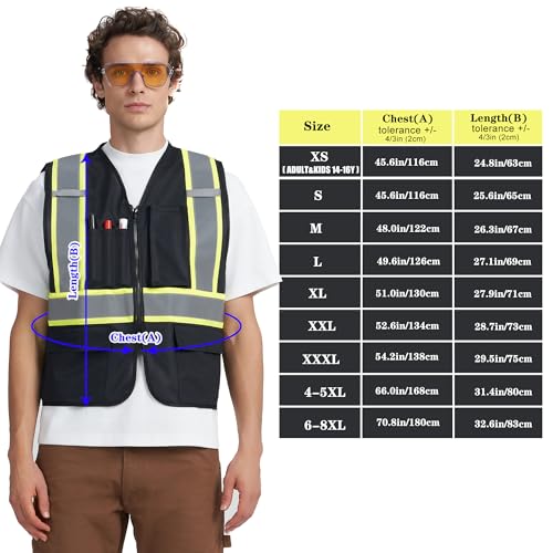 A-KSAFETY High Visibility Safety Vest for Men Women with Pockets and Zipper - color: Black, size: Small