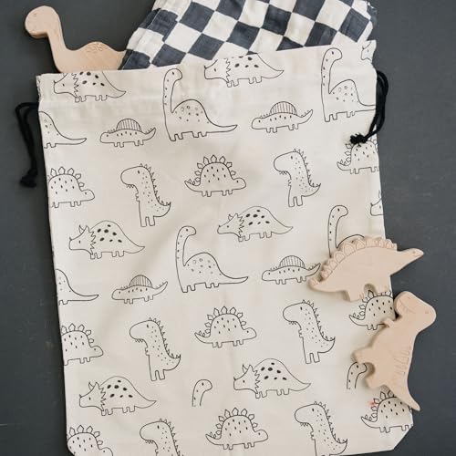 Gather & Knot Gift Bags | Reusable Fabric Drawstring Bags | Extra Large 22” | Premium Canvas Wrap for Birthdays, Baby Showers & Gifting | Dinosaur Flat Bottom - color: Dinosaur Flat