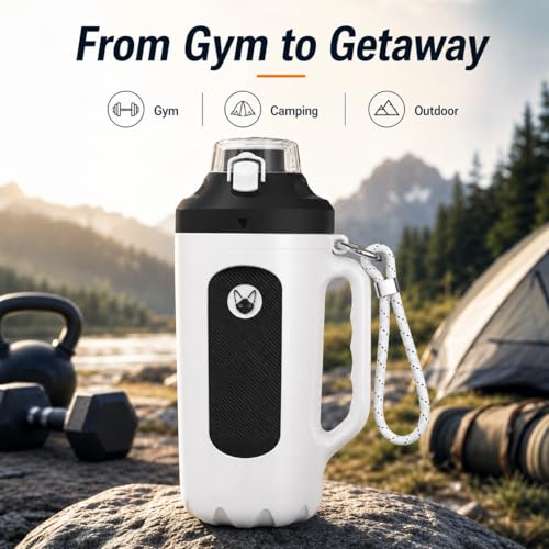 32oz Insulated Water Bottle Multi-Function Sports Jug with Handle & Magnetic Blender - Leak Resistant for Baseball Football Gym & Outdoor Activities (Classic White & Carbon Black) - color: Classic White & Carbon Black