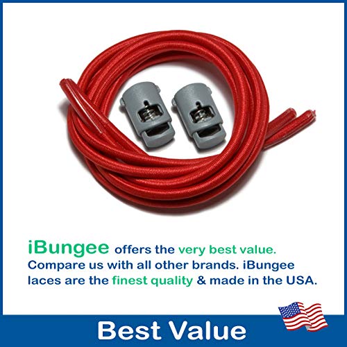 IBUNGEE LACES (Elastic No Tie Shoelaces (Made in the USA) - color: Red, size: 22-inch