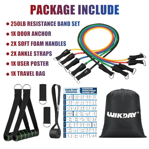 WIKDAY Resistance Bands with Handles for Exercise,beginners - color: 250LBS COLOR