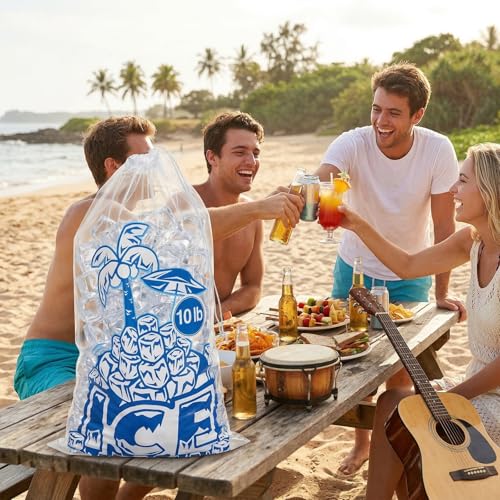 Dicunoy 100 Pieces Ice Bags 10 LB, Reusable Ice Cube Bags with Drawstring, Clear Plastic Storage Bags for Ice Machine Heavy Duty Freezer Safe for Home Party Camping