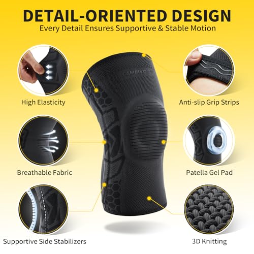 CAMBIVO 2-Pack Knee Brace for Men & Women, Compression Sleeve with Gel Pad - color: Black, size: XX-Large