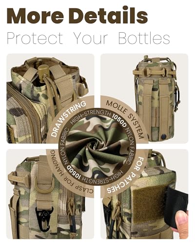 DEFUNX 32 Oz Water Bottle Holder with Strap Bottle Carrier Bag with Phone Pocket MOLLE System for Walking - color: Camo Brown