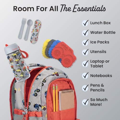 Bentgo Kids 2-in-1 Backpack & Insulated Lunch Bag with Padded Straps - color: Trucks, size: Kids Large