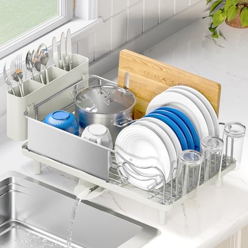 Urackify Dish Drying Rack, Stainless Steel Dish Rack for Kitchen Counter - color: Light Green