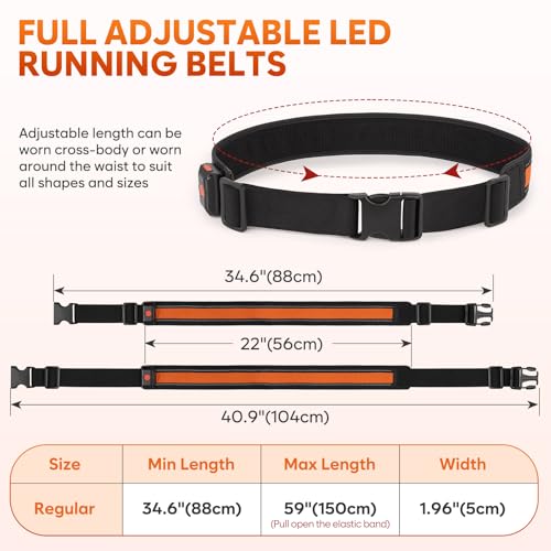 Illumifun LED Running Belt - USB Rechargeable Light Up Sash, High-Visibility Elastic Waistband Light for Running Cycling Hiking Camping Nighttime Activities - color: Orange