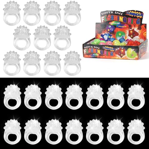 50 Pcs Light Up Rings Flashing LED Rubber Finger Rings for Carnival, July 4th, Halloween, Christmas, Concert, Goodie Bag Fillers, Raves - color: Clear