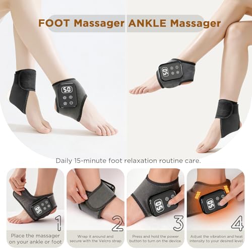 Foot Renew Massager for Neuropathy,4-in-1 Cordless & Portable Foot and Ankle Massager for Heel Warming Heating Pad Heated Brace Wrap With 5 Vibration Modes,4 Heat Levels,Portable for Home,2pcs,Grey