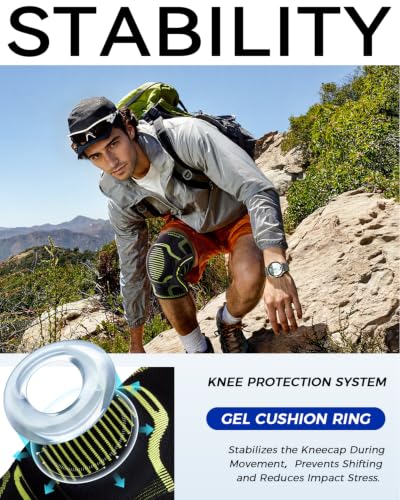 Knee Brace with Side Stabilizers, Knee Compression Sleeve with Gel Pad - style: Black-M