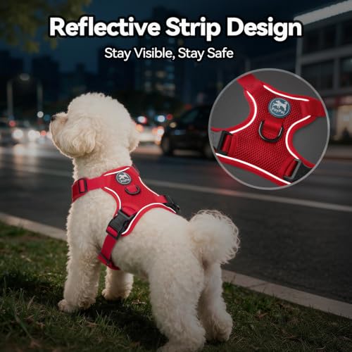 PoyPet Mesh Dog Harness, Reflective Breathable Puppy Vest for Small Dogs - color: Red, size: S