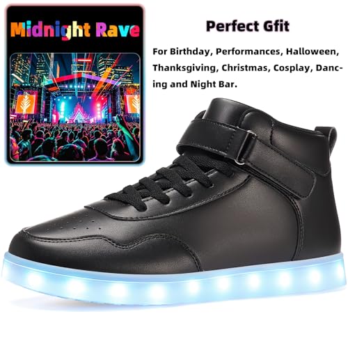 APTESOL Unisex Rechargeable LED Light Up Shoes Men Women High Top Sneakers - color: Black, size: 5.5 Women/4 Men
