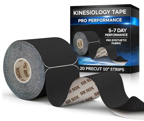 SB SOX Pro Kinesiology Tape, Synthetic Latex-Free, 16 ft Tape (Black - Precut) - color: Black - Precut