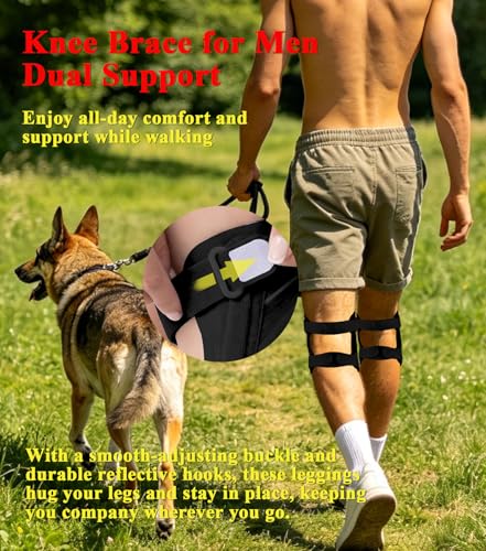 2 Pack Patella Knee Brace with Spring Support,Knee Pain Relief Adjustable Patellar Tendon Support Strap for Tennis, Running, Workout, Arthritis Injury Recovery (Black, One Size)