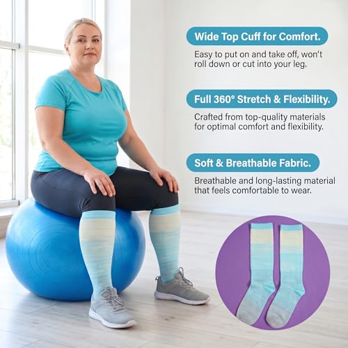 4 Pairs Plus Size Compression Socks, Large Wide Calf Knee High Socks for Women and Men, 15-25 mmHg Support Socks - size: 3X-Large