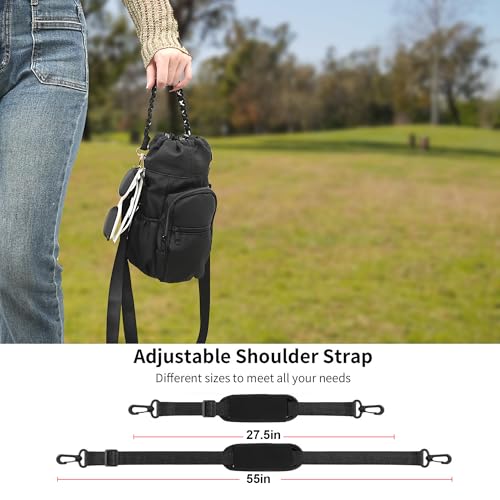Wongeto Water Bottle Holder with Strap,25oz/40oz/64oz Water Bottle Carrier Sling Bag with Phone Pocket Crossbody Adjustable Shoulder with Hand Strap for Walking - color: Black