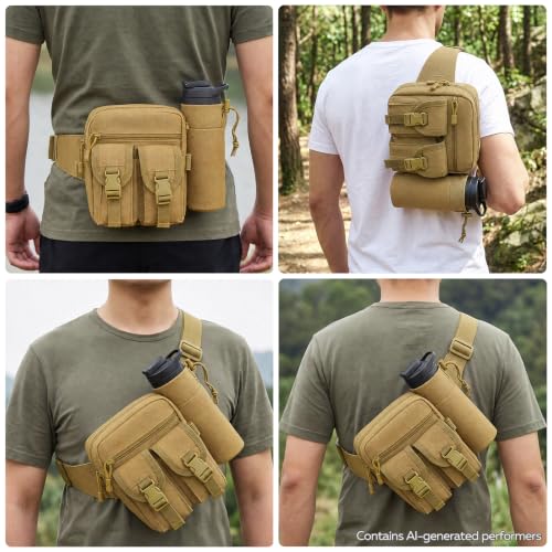 Fanny Pack Waist Bag with Water Bottle Holder Detachable for Men Women, Crossbody Hiking Waist Pack with 5 Pockets, Running Travel Dog Walking Workout Cycling Outdoor Fishing Hip Belt Bag- Mud - color: Mud - Bottle Holder