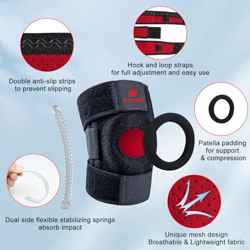 Kuangmi Knee Brace with Side Stabilizers & Patella Gel Pad,Adjustable Compression Knee Support with Arthritis Relief,Injury Recovery,Running,Weightlifting,Climbing(Black,2-Springs,S/M - color: Black(2 Springs), size: S/M