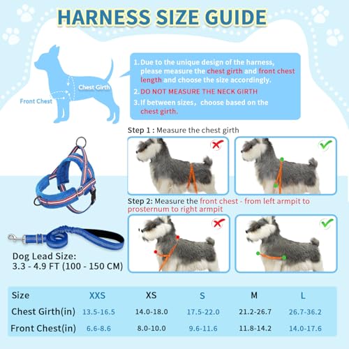SlowTon No Pull Small Dog Harness and Leash Set with Front Clip - color: Dark Blue, size: XX-Small