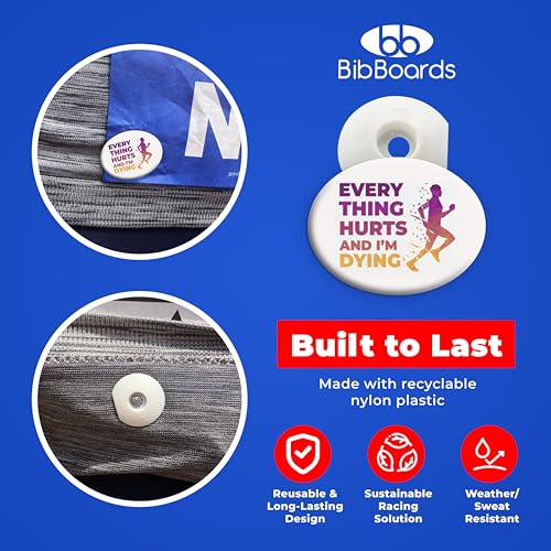 BibBoards bibSNAPS Race Bib Clips, Everything Hurts, 4 Pack - color: Everything Hurts and I'n Dying