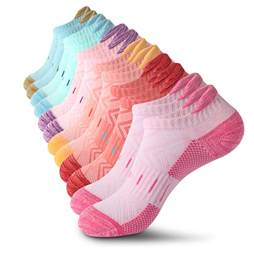 YOJOOM Women Athletic Ankle Socks 6 Pairs, Cushioned Arch Support Running Low Cut Socks, Breathable Mesh Non Slip - color: Multicolour, size: 8-10