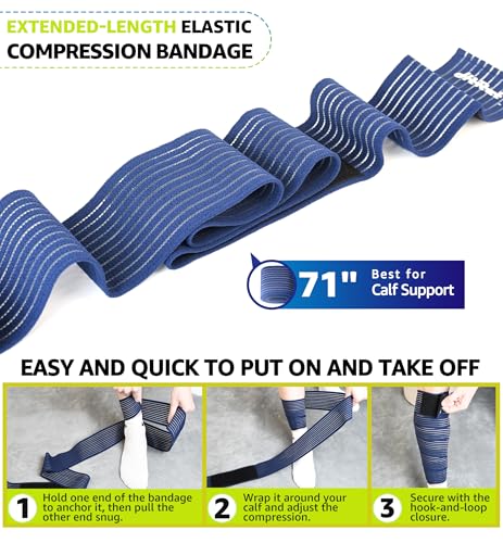 HiRui Calf Compression Wraps, 71" Adjustable Elastic Bandage Sleeves, Lower Leg Calf Support for Men & Women, Shin Splints Relief, Varicose Veins, Fitness, Running, Basketball, Soccer (1, Navy Blue) - color: Navy Blue